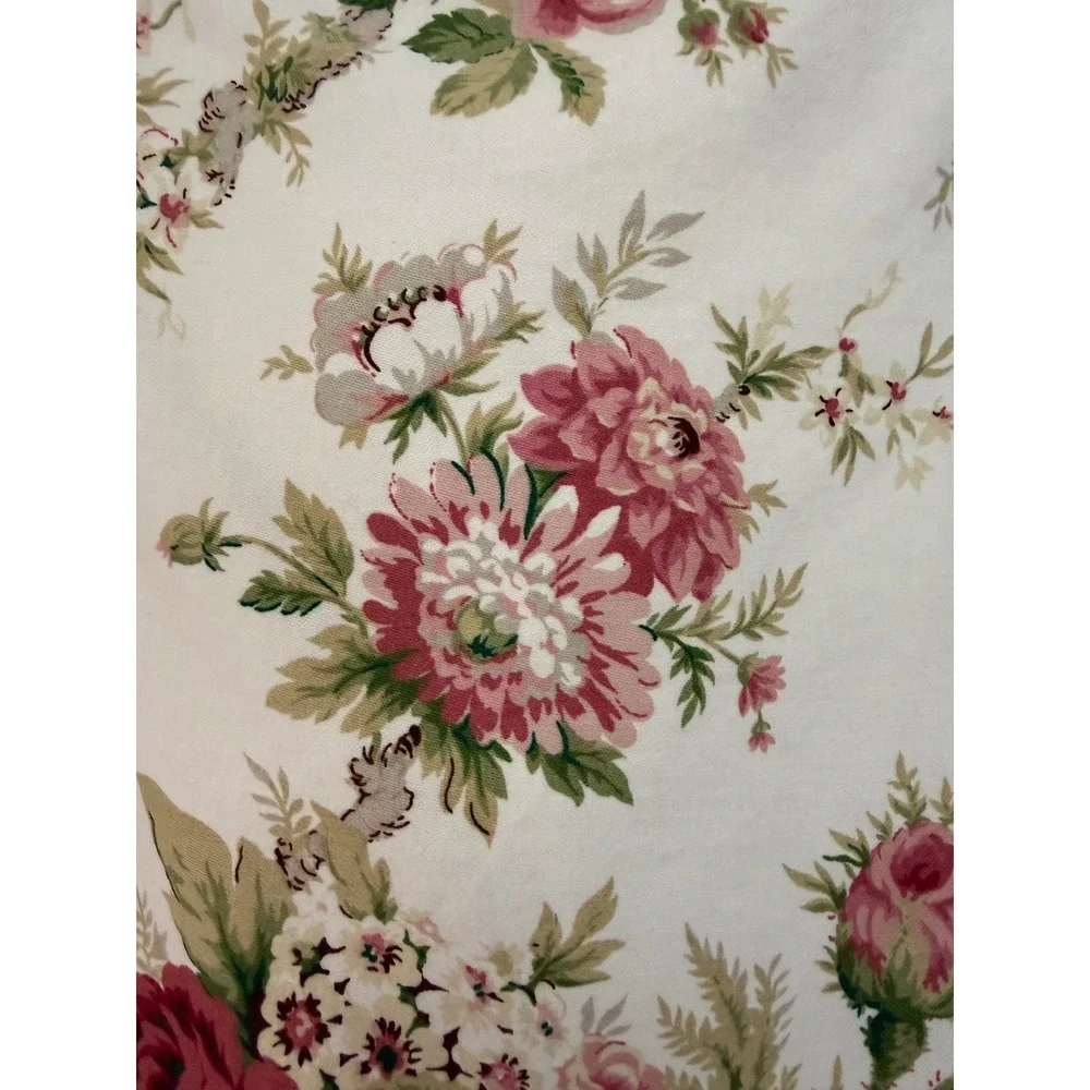 One‎ Vintage Waverly King Size Pillow Sham Pink Green Floral Stripes Ruffles